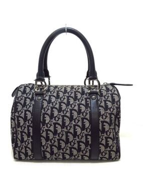 100% Authentic ChristiaDior Logogram Light gray Dark Navy Hand Bag 676-032724